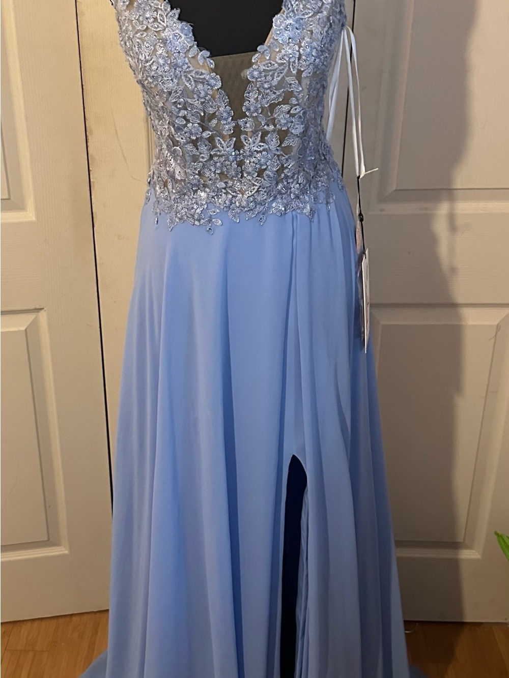 Alyce Paris Baby Blue Lace Appliqué Prom Gown